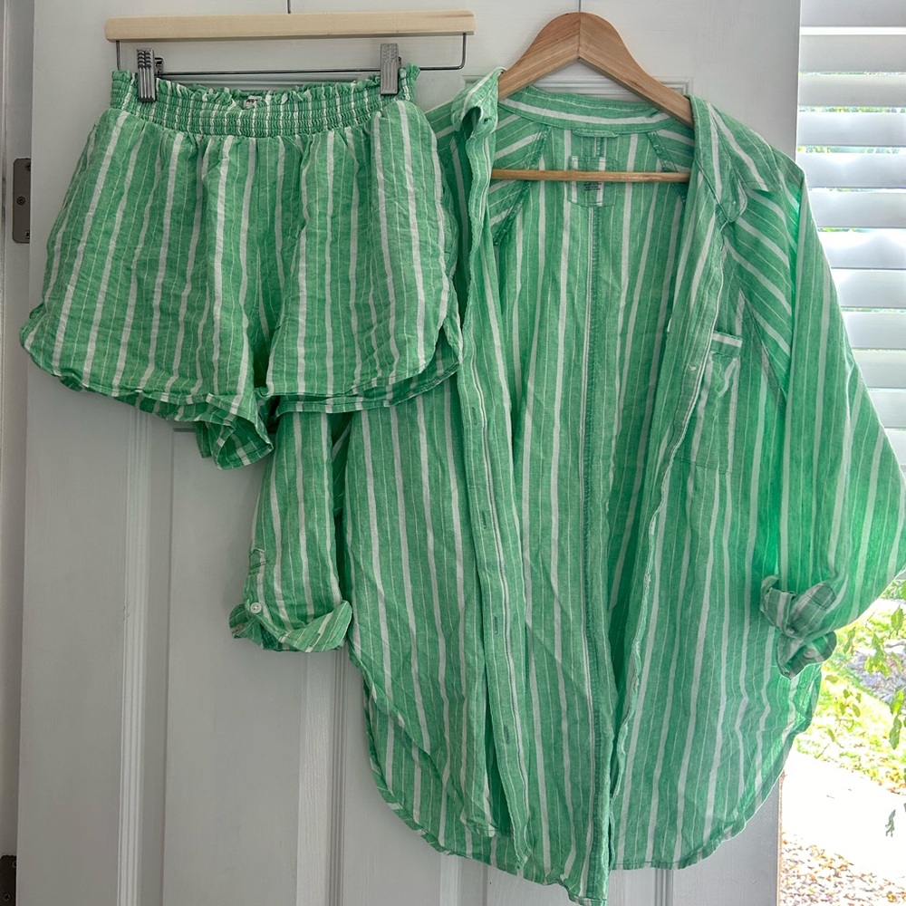 Aerie green and white striped set